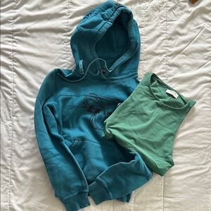 VINTAGE ARITZIA Teal Graphic Hoodie with Green Tank Top